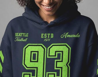 Seattle Custom Football Hoodie Gift for Sports Mom, Personalized Name Number Sweatshirt for Game Day