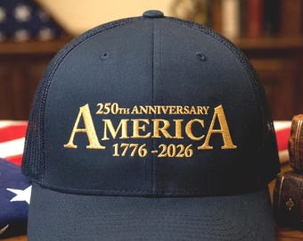 Embroidered USA 250th Anniversary Trucker Hat | Heritage Cap | 1776-2026
