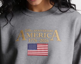 America 250th Birthday Crewneck | July 4 2026 Sweatshirt Women | 1776-2026 Embroidered USA Flag
