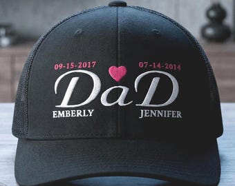 Custom Dad Hat Gift with Kids Names — Personalized Fathers Day Trucker Hat Embroidered for Him