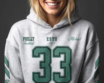 Personalized Philly Football Hoodie Women, Custom Name Number Sweatshirt, Philadelphia Fan Hoodie, Philadelphia Gift