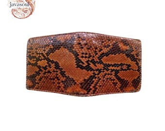 Genuine Python Snakeskin Leather Men's Bifold Wallet Exotic Brown Color Handmade