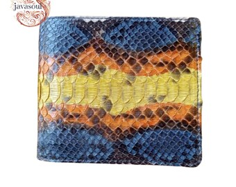 Genuine Python Snakeskin Leather Men's Bifold Wallet Exotic Multicolor Handmade