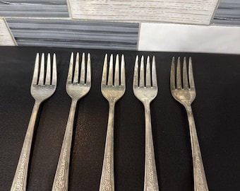 5 Tenedores de plata estilo diplomático de 1941, cubiertos de plata Sears Roebuck