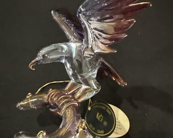 Vintage Unison Gifts Glass Eagle Figurine 22kt Gold Trim Hand Blown 2000