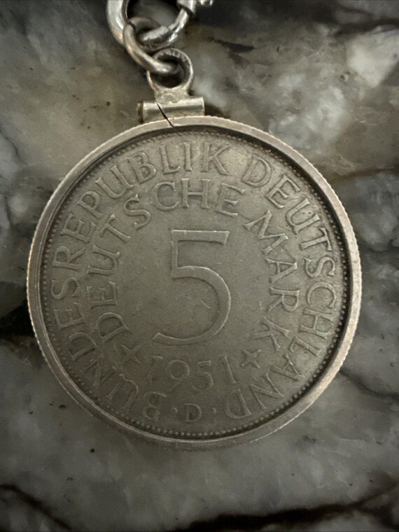 Germany - Federal Republic 5 Mark, 1951 D Coin ~ Pendant ~ Watch Fob View 5