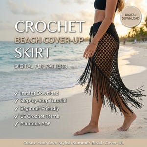 Crochet Beach Cover Up Skirt Pattern PDF, Fringe Mesh Beach Skirt, Bikini Cover Up, Beginner Crochet Pattern, Digital Download