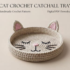 Crochet Cat Catchall Tray Pattern, Adorable Organizer (PDF Download)