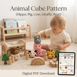 Molde de cubo de atividades para bebê em crochê, blocos sensoriais amigurumi, brinquedo Montessori (download em PDF)