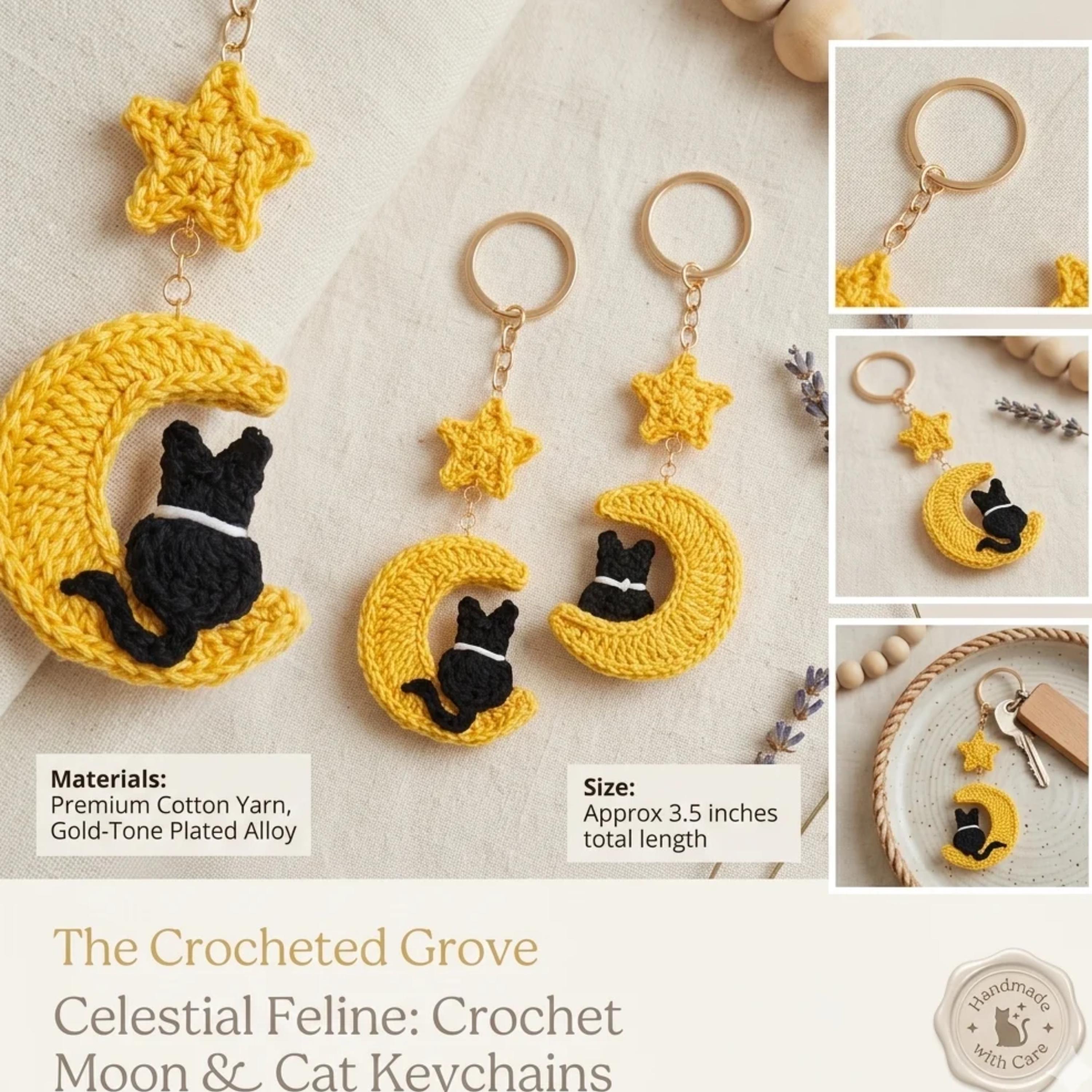 30 Black Cat Crochet Patterns for Amigurumi, Bags, Keychains, and Cozy Handmade Gifts 2 Black Cat Moon Keychain