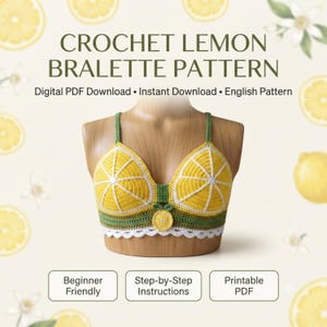Crochet Lemon Bralette Pattern, Beginner Friendly Summer Top (PDF Download)