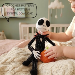Patrón de ganchillo de Jack Skellington Amigurumi en PDF, patrón de ganchillo de Pesadilla antes de Navidad para descarga digital, juguete de ganchillo de Jack Skellington