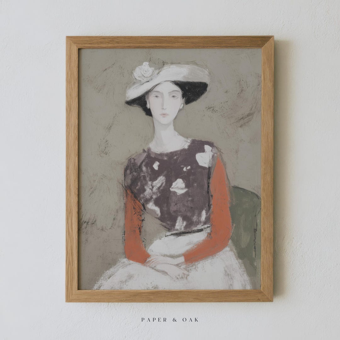 Vintage Woman Portrait Art Print, Fashion Style Oil Painting, Neutral ...