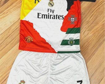 Completo da calcio ispirato a Ronaldo, composto da maglia e pantaloncini, per bambini e adulti / Abbigliamento streetwear da calcio