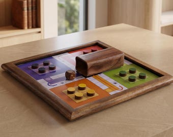 2-in-1 Wooden Ludo Snakes Ladders Board Game | Magnetic Beechwood Family Travel Game