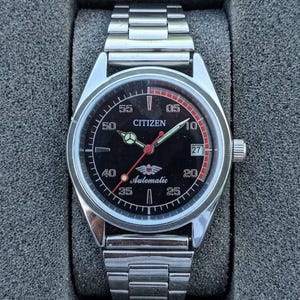 Citizen Vintage Automatic Watch Black Dial Pointer Date Mens Watch Refurbished