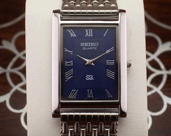 Vintage Seiko-tankhorloge voor heren | Jurkhorloge met blauwe Romeinse wijzerplaat | Gerenoveerd