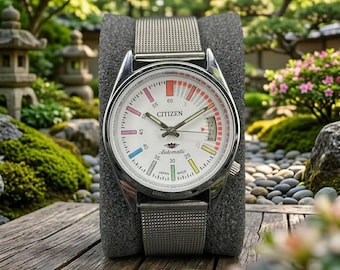 Citizen automatisch Cal 8200 vintage horloge witte wijzerplaat stalen armband