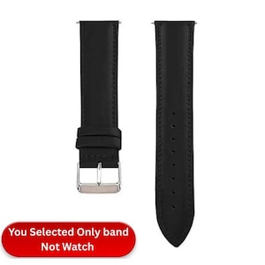Puede incluir: Una correa de reloj negra de dos piezas con una hebilla de metal plateado y una trabilla fija en un lado, y una serie de orificios de ajuste en el otro. Un gr&aacute;fico rojo en la parte inferior contiene el texto blanco: You Selected Only band Not Watch.