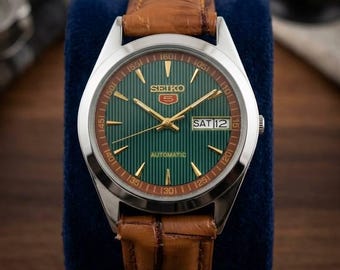 Vintage Seiko 5 automatisch herenhorloge, groene wijzerplaat 6309 gerestaureerd