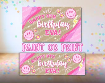 Modello di striscione di compleanno per adolescenti in stile preppy / Modificabile su Canva / Colorabile 3x5 e stampabile 2x6 SVG (Download digitale)