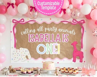 フロスティングを施した動物クッキーのバナー｜編集可能なCanvaテンプレート｜印刷可能な6x2インチまたは5x3インチ