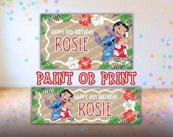 Modello di banner ispirato a Lilo & Stitch / Modificabile su Canva / Colorabile, formato 3x5 e stampabile, formato 2x6 in SVG (Download digitale)