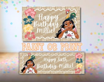 Modello di banner ispirato a Moana / Modificabile su Canva / Colorabile, formato 3x5 e stampabile, formato 2x6 in SVG (Download digitale)