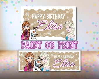 Plantilla de banner inspirada en Frozen / Editable en Canva / Pintable 3x5 e imprimible 2x6 SVG (Descarga digital)
