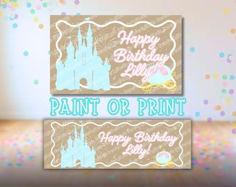 Modello per striscione di compleanno da principessa / Modificabile su Canva / Colorabile 3x5 e stampabile 2x6 SVG (Download digitale)