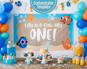 Banner de cumpleaños inspirado en Nemo / Plantilla editable de Canva / Imprimible de 6x2 o 5x3