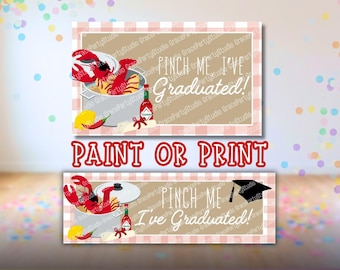 Modello per striscione di laurea con festa a base di gamberi di fiume / Modificabile su Canva / Disegnabile 3x5 e stampabile 2x6 in formato SVG (Download digitale)