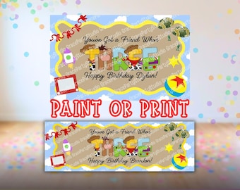 Modello per banner "Amico che compie tre anni" / Modificabile su Canva / Colorabile 3x5 e stampabile 2x6 in formato SVG (Download digitale)