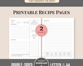 Minimalist Recipe Book Template, Printable Recipe Binder Inserts, Family Cookbook, Blank Recipe Pages, DIY Kitchen Planner, Instant Download