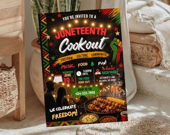 Juneteenth Cookout Invitation, Editable BBQ Party Invite Canva Template Juneteenth Celebration Download