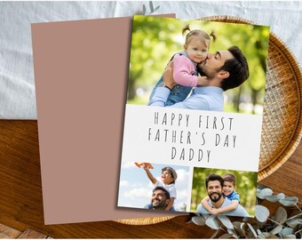 Personalized Photo Collage First Father’s Day Card, Custom Daddy Photo Card, Editable Canva Digital Download
