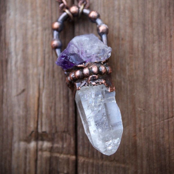 MORNING LIGHT • Clear Crystal Quartz Necklace • "One Of A Kind" • Amethyst Quartz • Electroformed • Healing Quartz• Nature Inspired