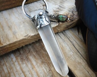 Singing Lemurian Quartz With Turquoise Stone • Unisex • Talisman • One Of A Kind • Soldered Jewelry • Nature Inspired