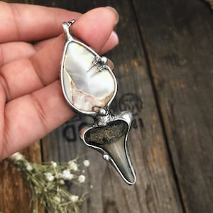 Fossilized MAKO Shark Tooth And Cobra Jasper Gemstone • Rustic Style • One Of A Kind • Boho • Soldered Jewelry • Nature Inspired
