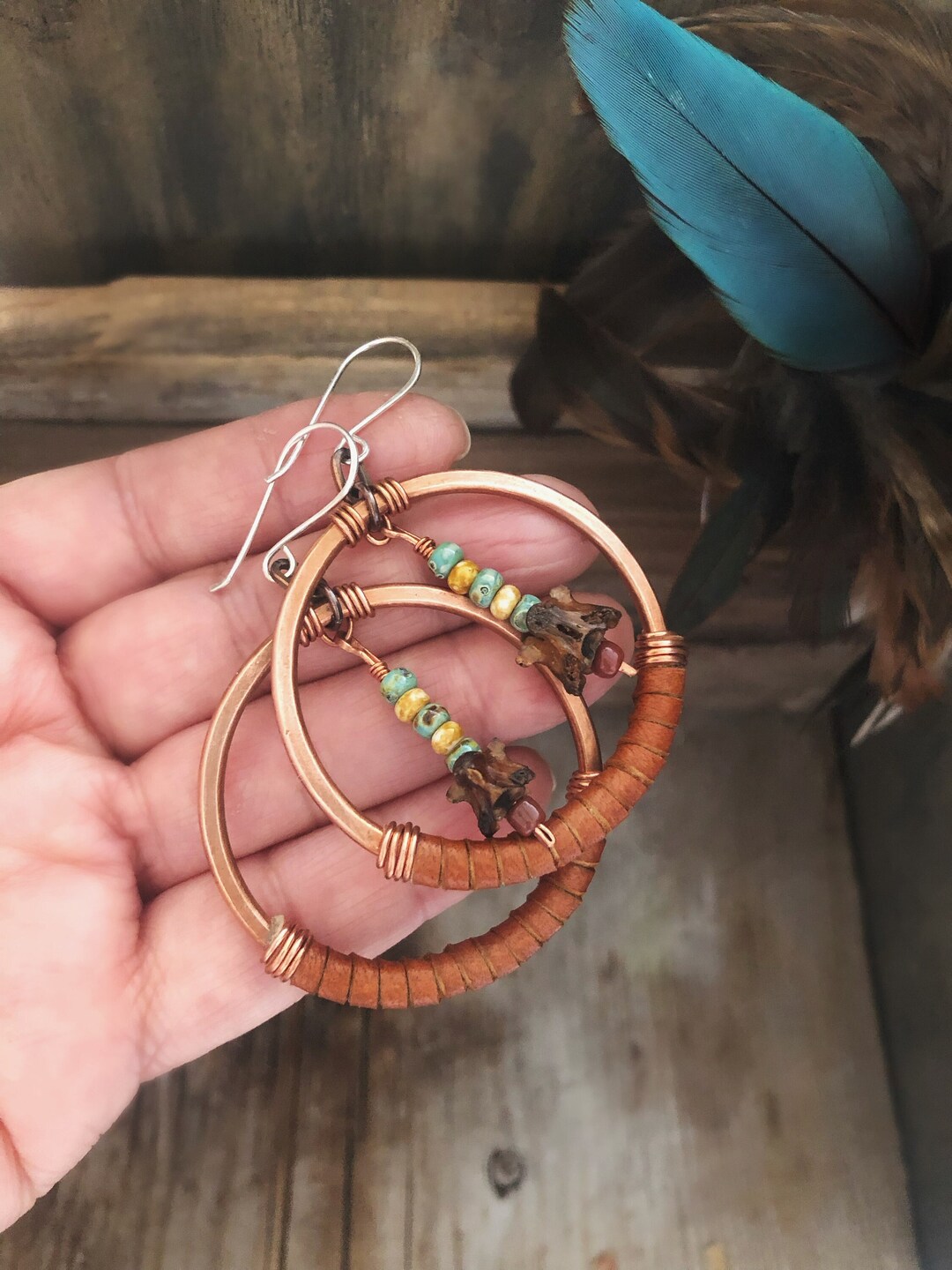 Snake Vertebrae Earrings Boho Style Healing Stone Medicine Jewelry