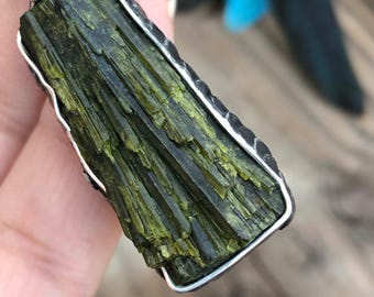 Rare, Raw Tourmaline With Epidote Crystal Necklace • Unisex • Healing Stone • Rustic Talisman Crystal • Rock Pendant • Nature Inspired