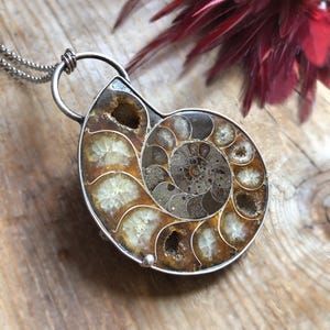 Large Ammonite Fossil Necklace • Metalwork • Soldered Jewelry • &quot;One Of A Kind&quot; • Boho • Ocean Vibes  • Nature Inspired