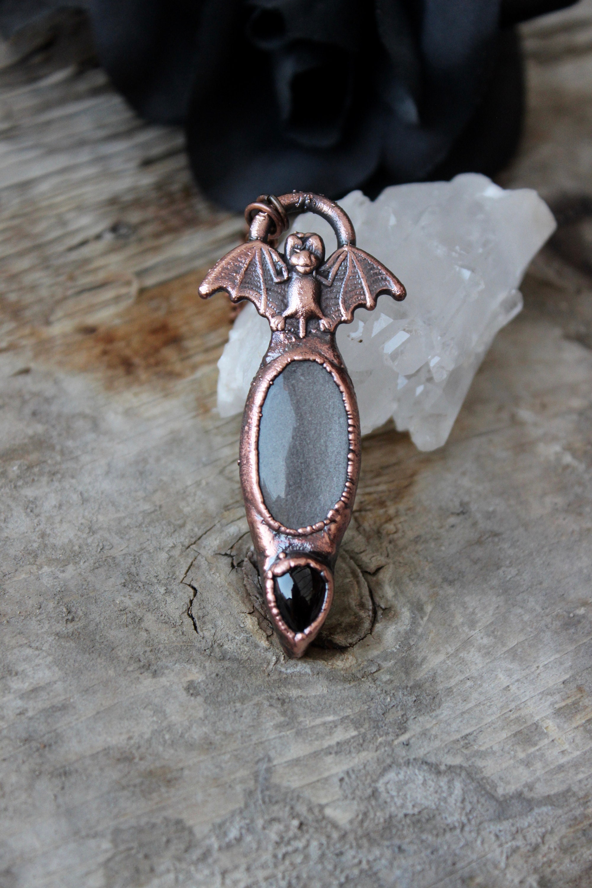 SALE Silver Obsidian Necklace With Gemstone