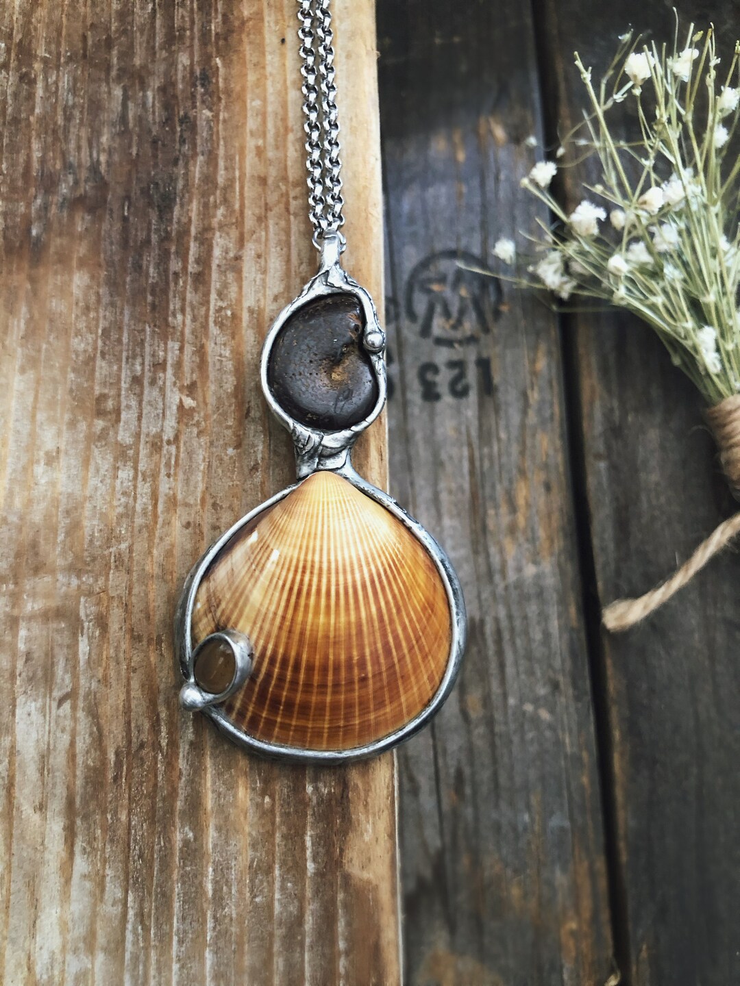 Sea Shell, Ammonite Fossil and Citrine Gemstone • One of A Kind ...