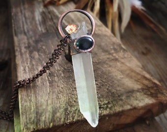 Crystal Quartz With Black Onyx Gemstone • Unisex • "One Of A Kind" • Electroformed • Boho • Healing Quartz • Nature Inspired