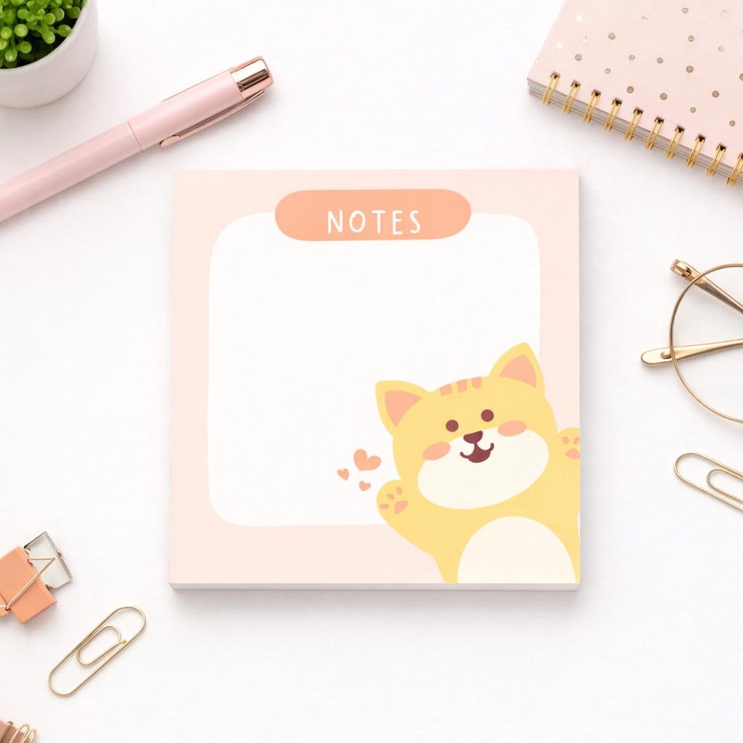 Cute Cat Sticky Notes, Kawaii Cat Notepad, Aesthetic Sticky Notes, Cute ...