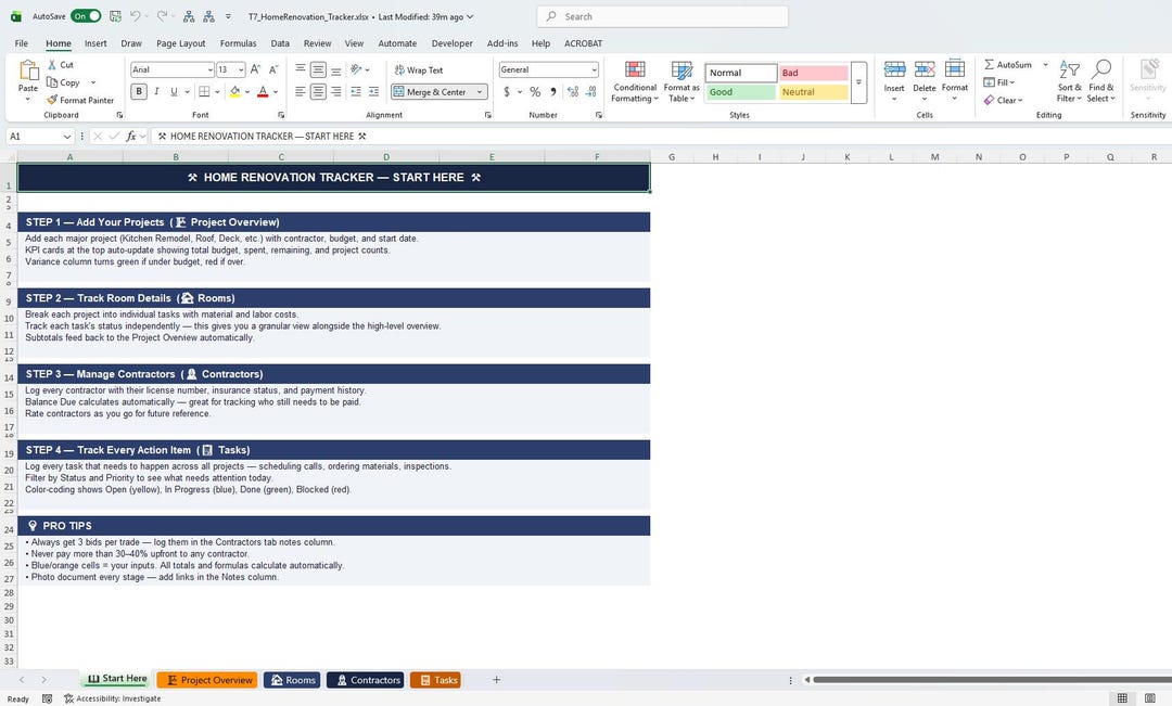 Home Renovation Budget Tracker Excel | Project Planner Spreadsheet ...