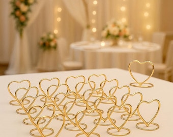 Porta segnaposto a forma di cuore – Porta numeri e nomi per tavoli da matrimonio – Decorazioni per tavoli da festa – Oro e oro rosa, 10/20/30 pezzi