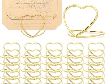 Portatarjetas con forma de corazón – Portanúmeros de mesa y letreros con nombres para bodas – Decoración de mesa para fiestas – Dorado y oro rosa, 10/20/30 unidades