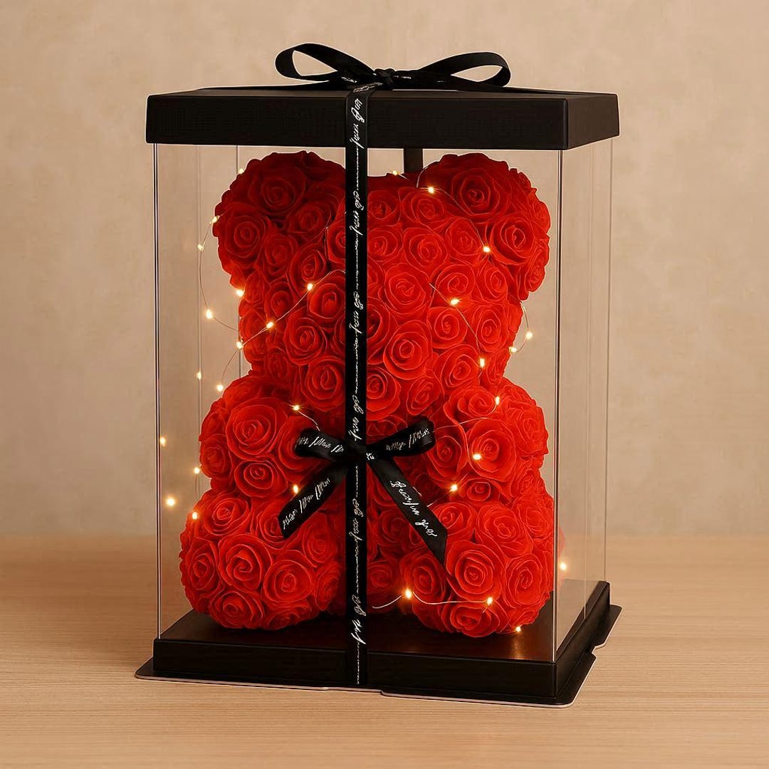 Red Rose Teddy Bear 25cm – Romantic Valentine’s Day Gift, Artificial ...